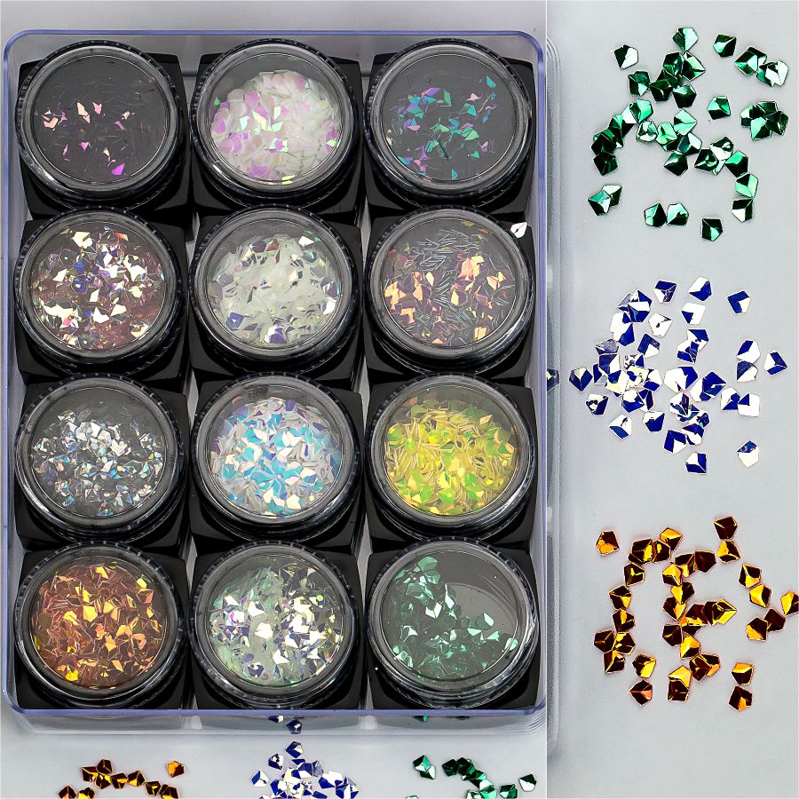 Фото Гелеві системи Набір декору для манікюру GC-20 мерехтливі кристали 12 кольорів