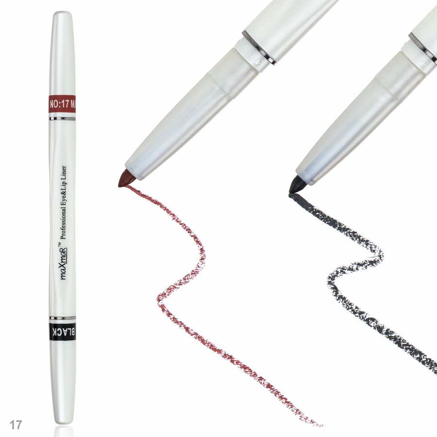 Фото Олівці для очей та губ Двосторонній автоматичний олівець для повік та губ maXmaR mc-005 № 17 Black+Mahogany