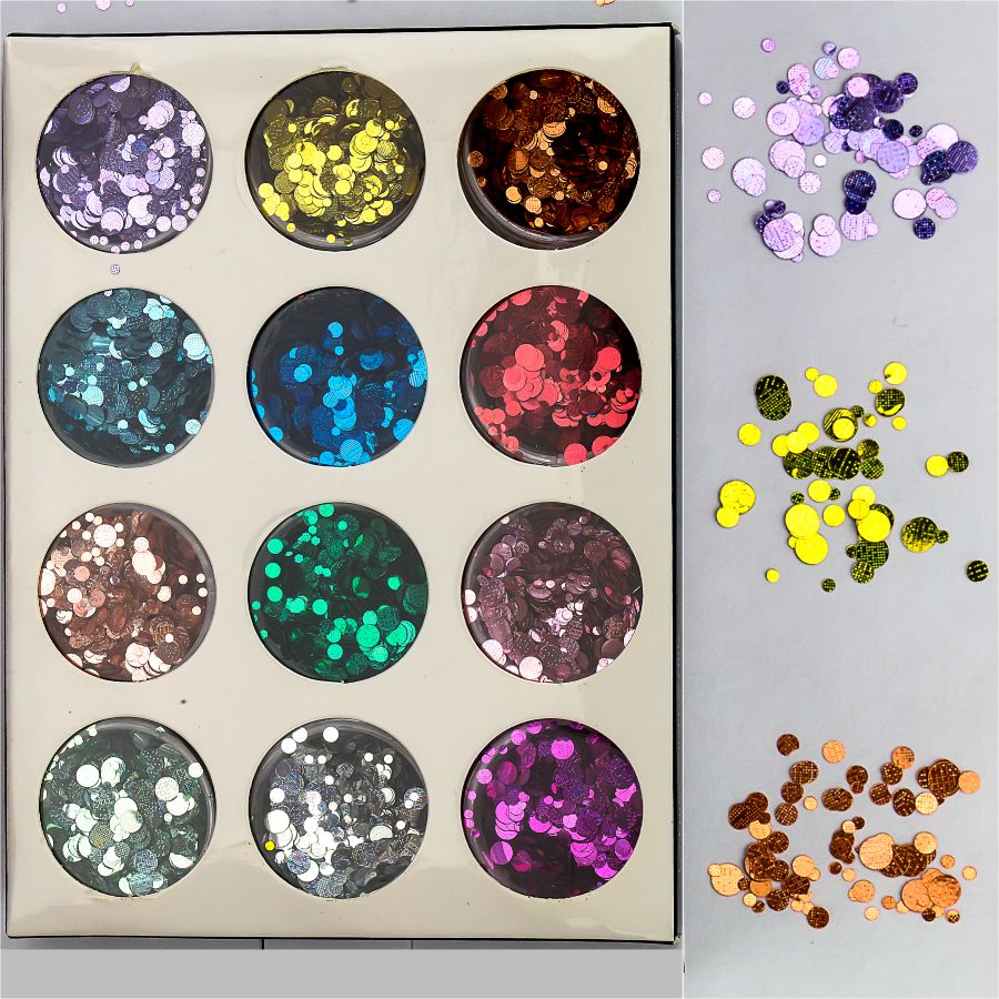 Фото Гелеві системи Набір декору для манікюру GC-53 Мерехтливі та кружальця різних розмірів 12 кольорів