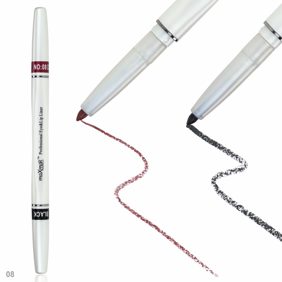 Фото Олівці для очей та губ Двосторонній автоматичний олівець для повік та губ maXmaR mc-005 № 08 Black+Dark brown