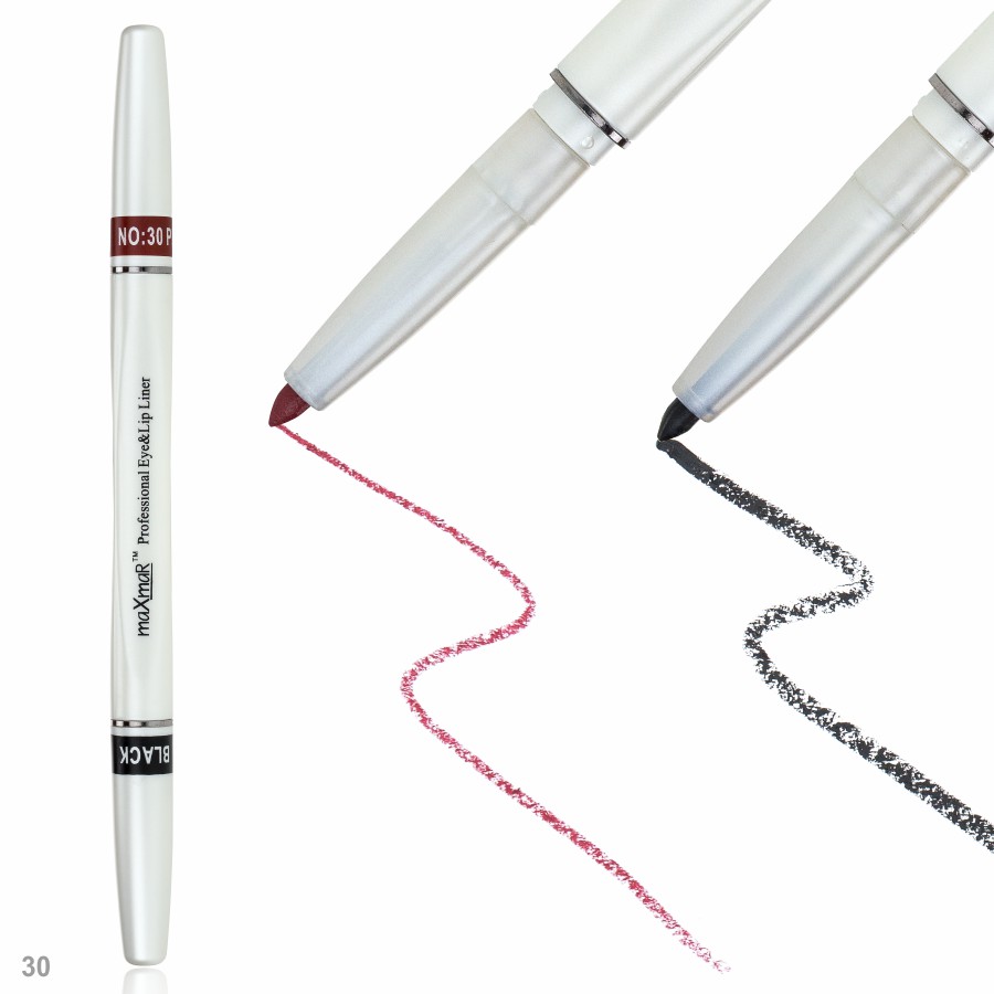 Фото Олівці для очей та губ Двосторонній автоматичний олівець для повік та губ maXmaR mc-005 № 30 Black+Plum
