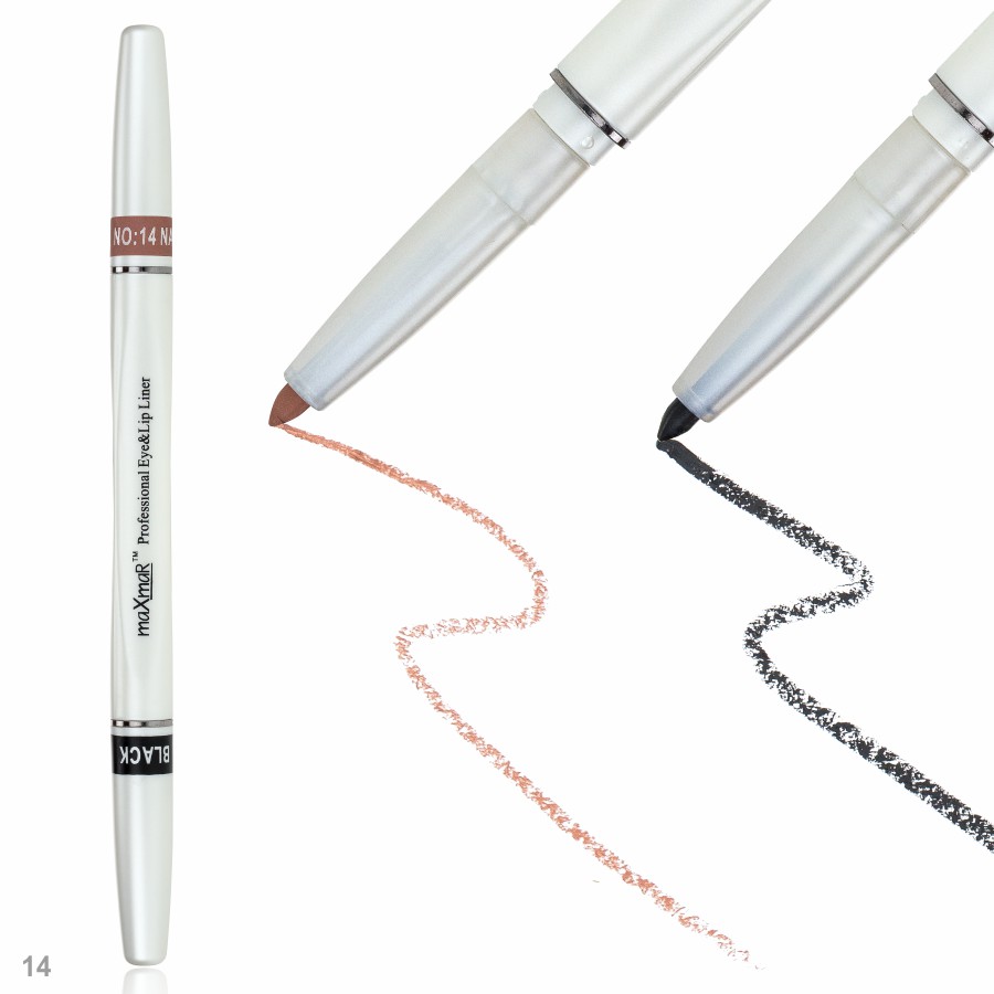 Фото Олівці для очей та губ Двосторонній автоматичний олівець для повік та губ maXmaR mc-005 № 14 Black+Natural nude