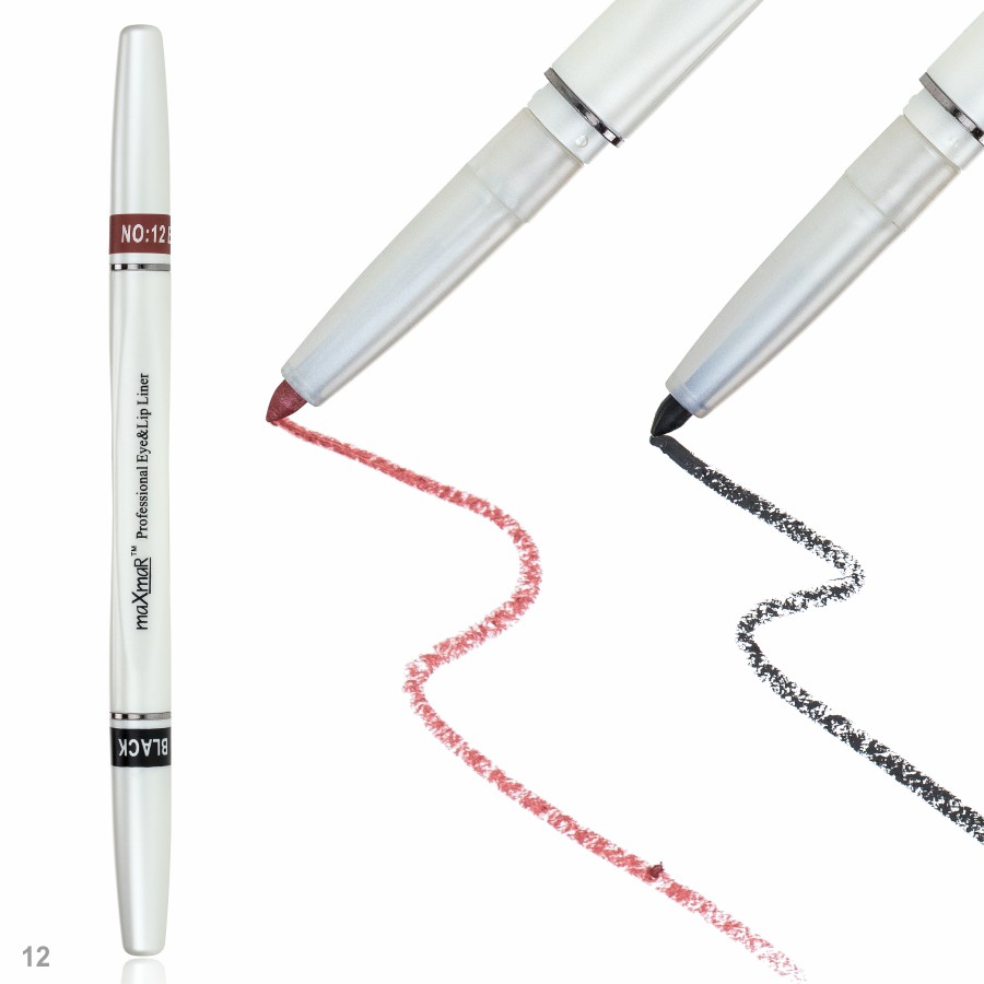 Фото Олівці для очей та губ Двосторонній автоматичний олівець для повік та губ maXmaR mc-005 № 12 Black+Brick red
