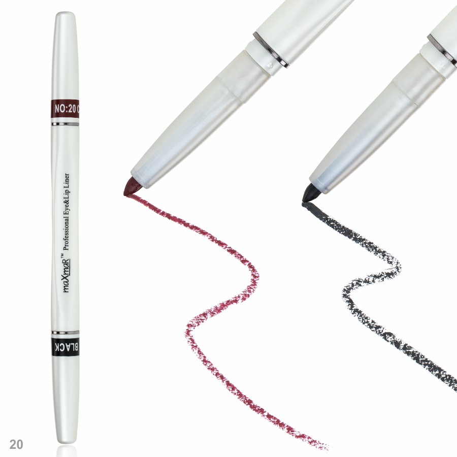 Фото Карандаши для глаз и губ Двухсторонний автоматический карандаш для век и губ maXmaR mc-005 № 20 Black+Cabernet