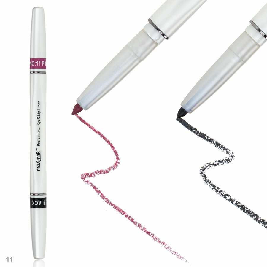 Фото Олівці для очей та губ Двосторонній автоматичний олівець для повік та губ maXmaR mc-005 № 11 Black+Pink rose