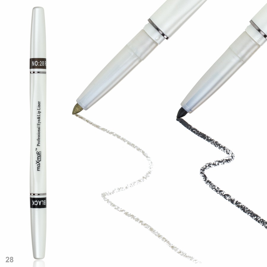 Фото Олівці для очей та губ Двосторонній автоматичний олівець для повік maXmaR mc-005 № 28 Black+Ramin