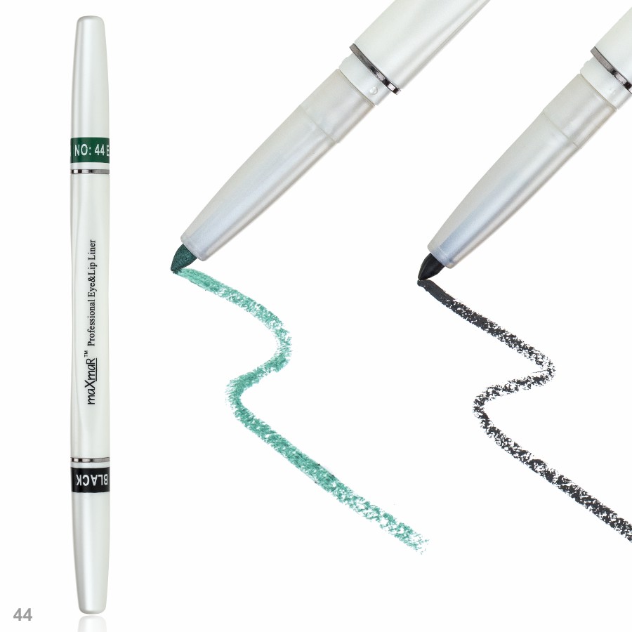 Фото Олівці для очей та губ Двосторонній автоматичний олівець для повік maXmaR mc-005 № 44 Black+Emerald green