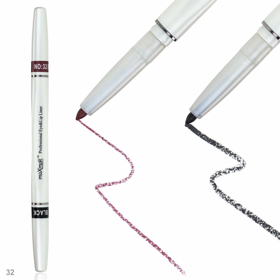Фото Олівці для очей та губ Двосторонній автоматичний олівець для повік та губ maXmaR mc-005 № 32 Black+Burgundy