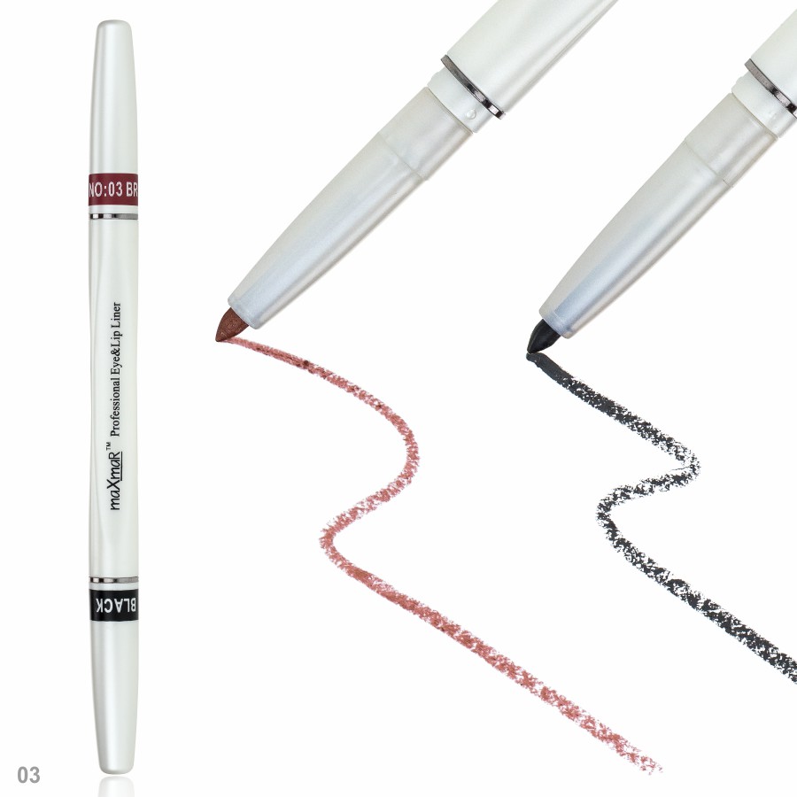 Фото Олівці для очей та губ Двосторонній автоматичний олівець для повік та губ maXmaR mc-005 № 03 Black+Bronze