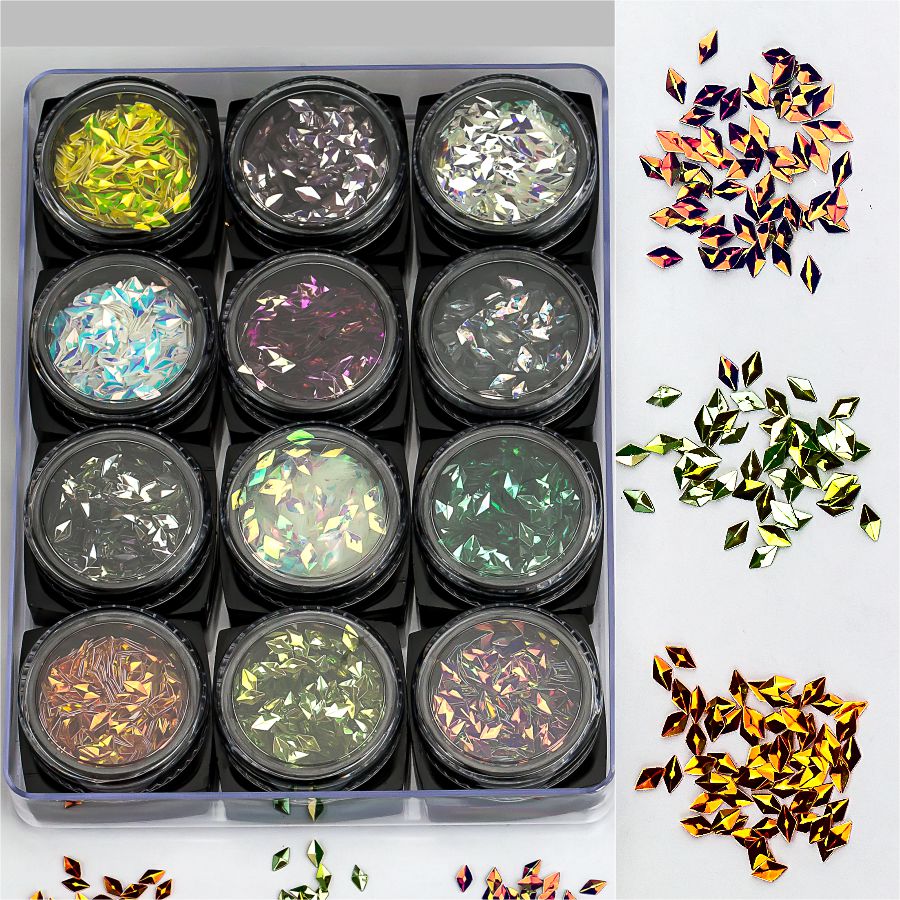 Фото Гелевые системы Набор декора для маникюра GC-84 мерцающие кристаллы 12 цветов