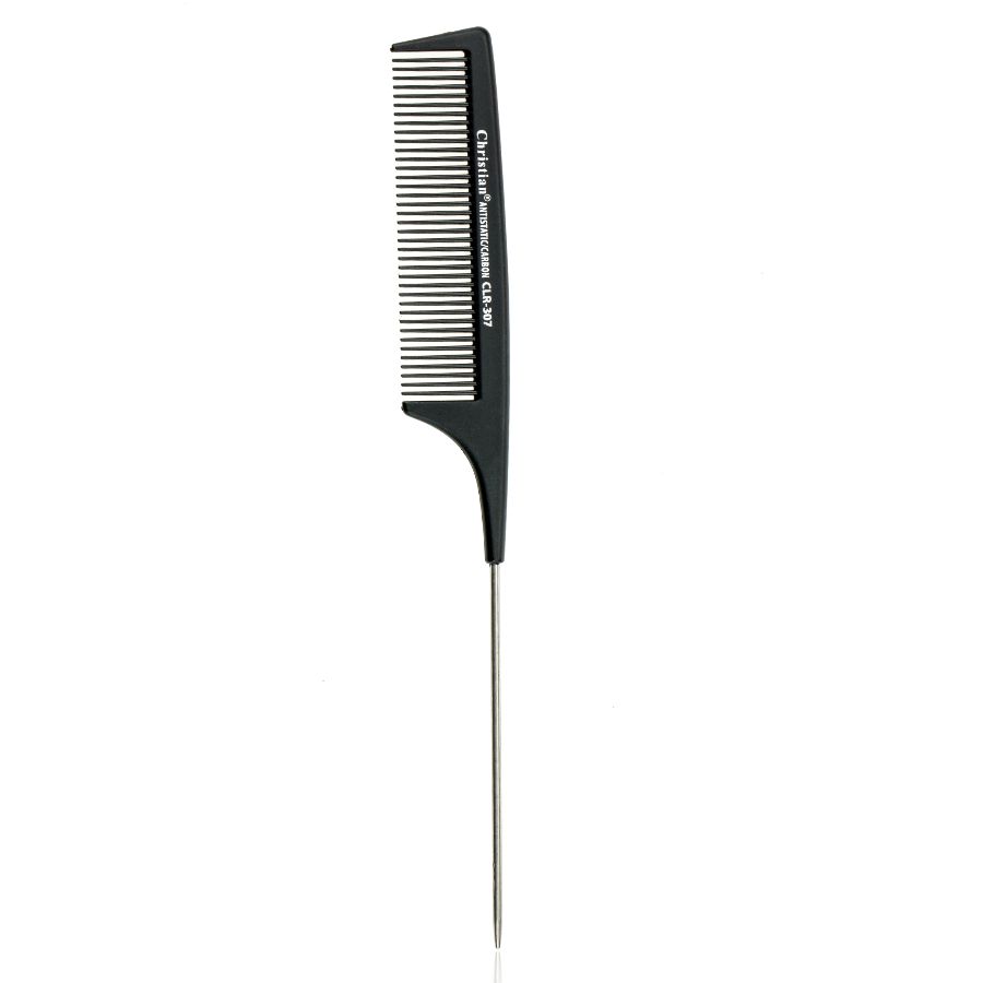 Фото Інструменти та аксесуари Гребінець для волосся карбоновий антистатичний з металевим хвостиком CLR-307