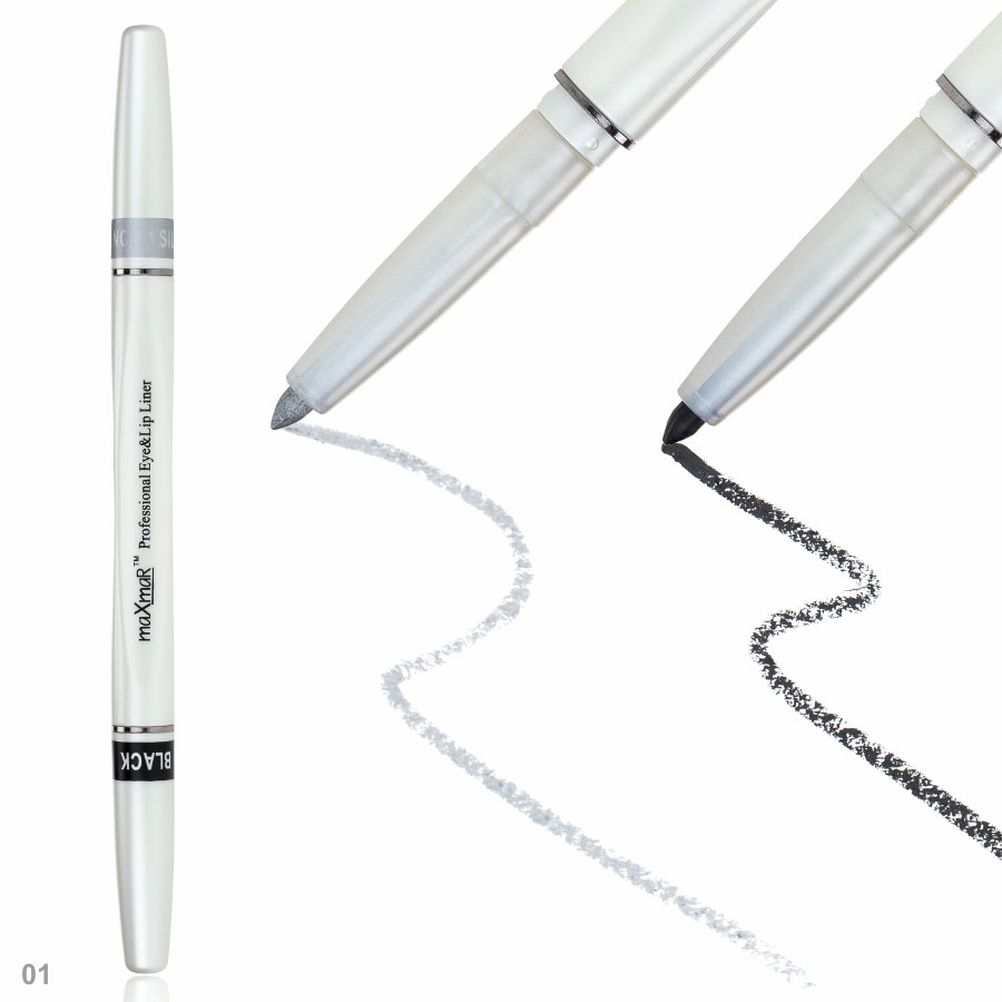Фото Олівці для очей та губ Двосторонній автоматичний олівець для повік maXmaR mc-005 № 01 Black+Silver