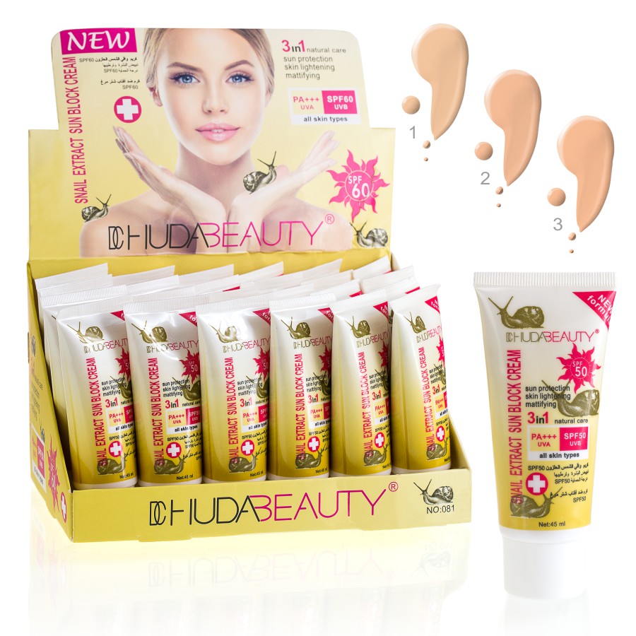 Фото Тональний крем (Код № 186) BB крем SPF50 Snail Extract Sun Block Cream 45ml (mix.24шт 3 кольори)