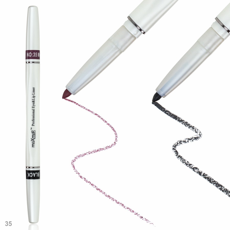 Фото Олівці для очей та губ Двосторонній автоматичний олівець для повік та губ maXmaR mc-005 № 35 Black+Maroon
