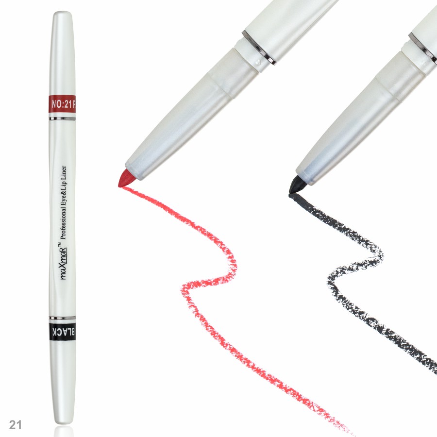 Фото Олівці для очей та губ Двосторонній автоматичний олівець для повік та губ maXmaR mc-005 № 21 Black+Peach
