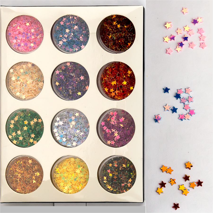 Фото Гелеві системи Набір декору для манікюру GC-49 миготливі зірочки 12 кольорів