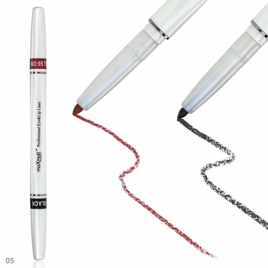 Фото Олівці для очей та губ Двосторонній автоматичний олівець для повік та губ maXmaR mc-005 № 05 Black+Terra cota