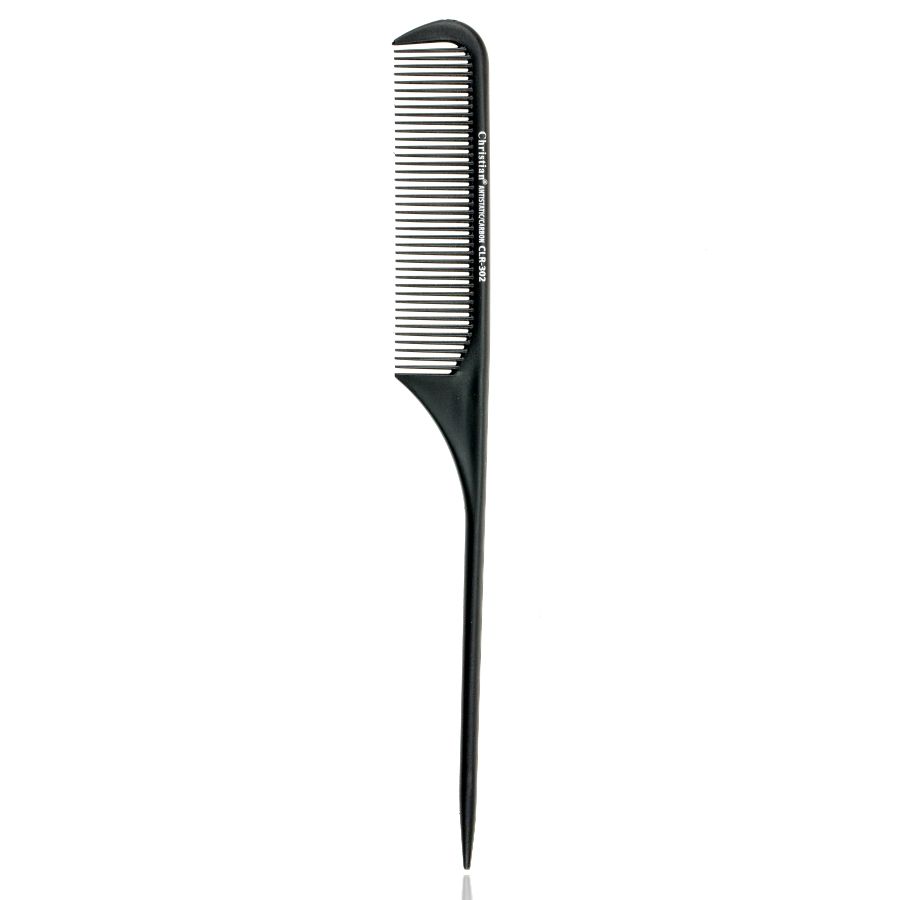 Фото Інструменти та аксесуари Гребінець для волосся карбоновий антистатичний дрібнозубий з хвостиком Christian CLR-302
