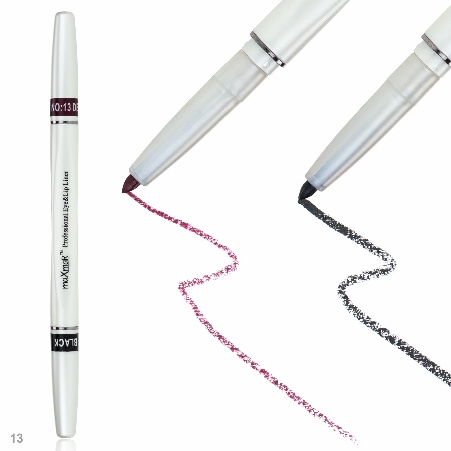 Фото Карандаши для глаз и губ Двухсторонний автоматический карандаш для век и губ maXmaR mc-005 № 13 Black+Deep purple