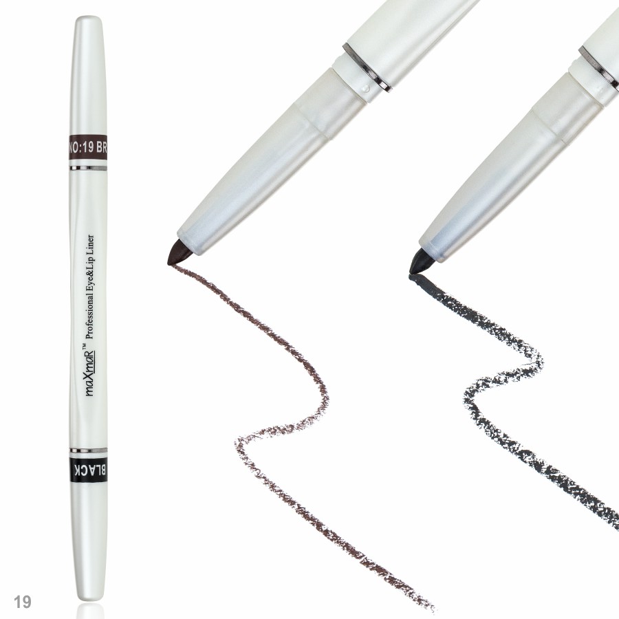 Фото Олівці для очей та губ Двосторонній автоматичний олівець для повік maXmaR mc-005 № 19 Black+Brown
