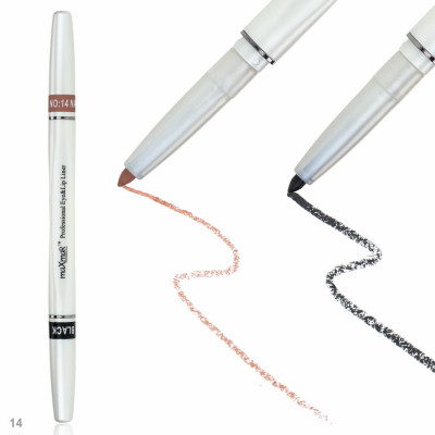 Фото Двухсторонний автоматический карандаш для век и губ maXmaR mc-005 № 14 Black+Natural nude maXmaR