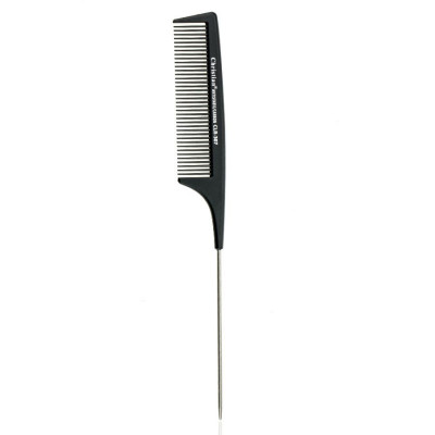 Фото Гребешок для волос карбоновый антистатический с металлическим хвостиком CLR-307 Christian