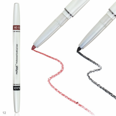 Фото Двухсторонний автоматический карандаш для век и губ maXmaR mc-005 № 12 Black+Brick red maXmaR