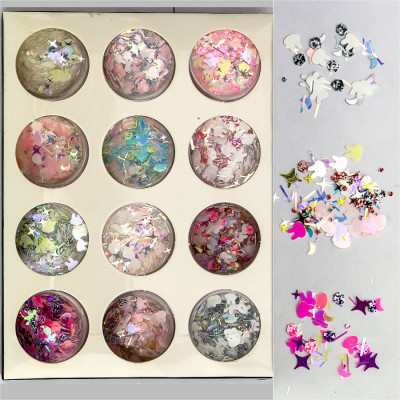 Фото Набор декора для маникюра GC-54 Мерцающий хаос фигур и кристаллов 12 цветов Christian