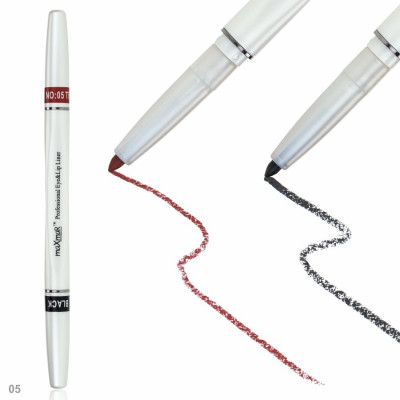 Фото Двухсторонний автоматический карандаш для век и губ maXmaR mc-005 № 05 Black+Terra cota maXmaR