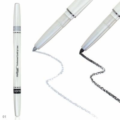 Фото Двухсторонний автоматический карандаш для век maXmaR mc-005 № 01 Black+Silver maXmaR