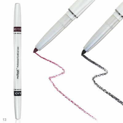 Фото Двухсторонний автоматический карандаш для век и губ maXmaR mc-005 № 13 Black+Deep purple maXmaR