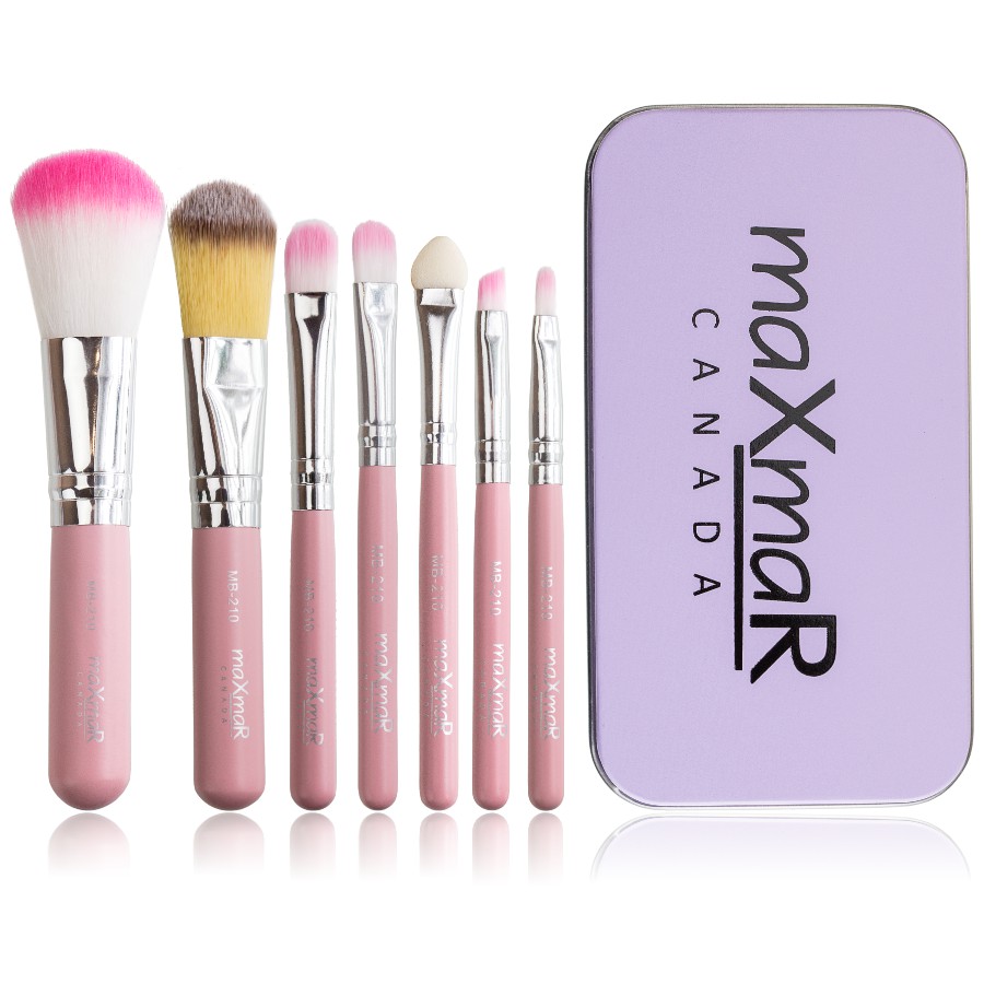 Фото Кисточки для макияжа Набор кистей для макияжа в металлическом кейсе (7 кисточек) maXmaR MB-210 Pink