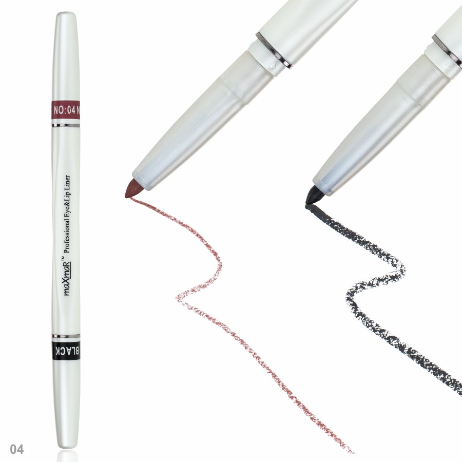 Фото Олівці для очей та губ Двосторонній автоматичний олівець для повік та губ maXmaR mc-005 № 04 Black+Natural