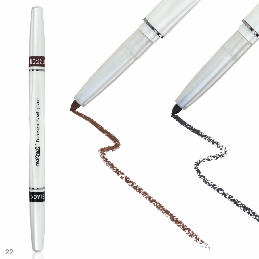 Фото Олівці для очей та губ Двосторонній автоматичний олівець для повік maXmaR mc-005 № 22 Black+Light brown