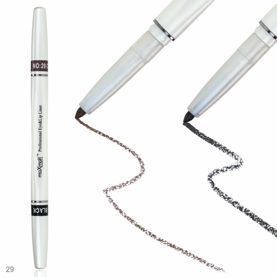Фото Олівці для очей та губ Двосторонній автоматичний олівець для повік maXmaR mc-005 № 29 Black+Chocolate темний