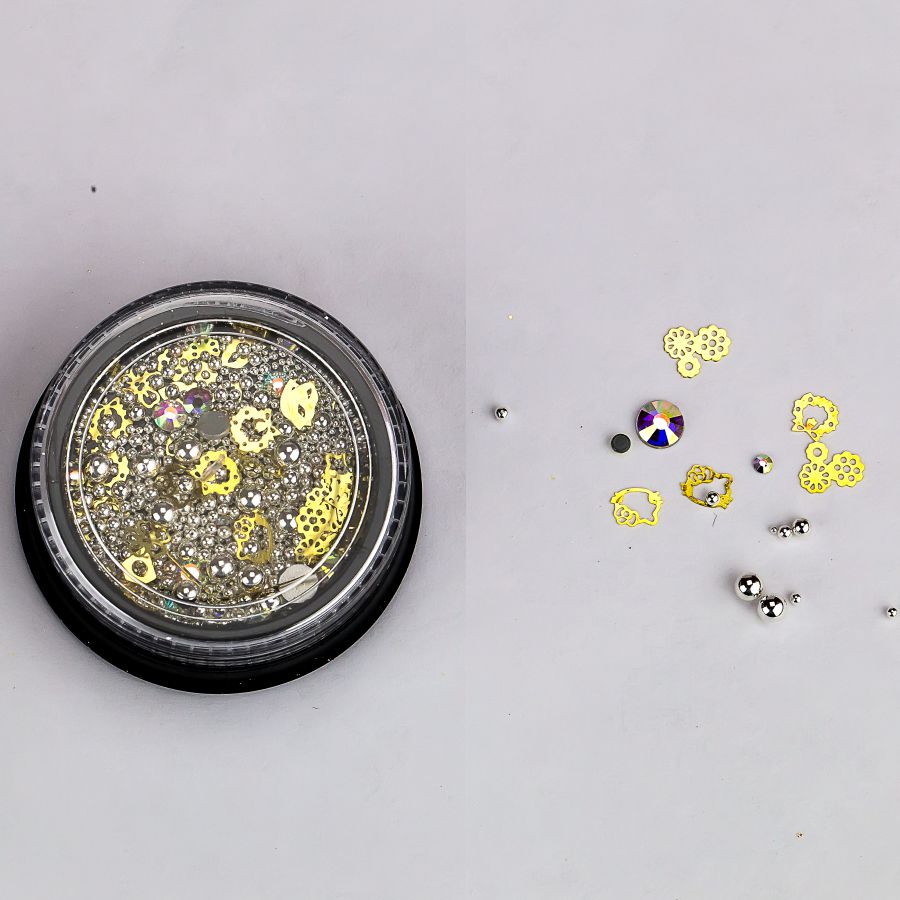 Фото Гелеві системи Набір декору для манікюру GC-45 мерехтливий хаос кристалів, фігур та кульок