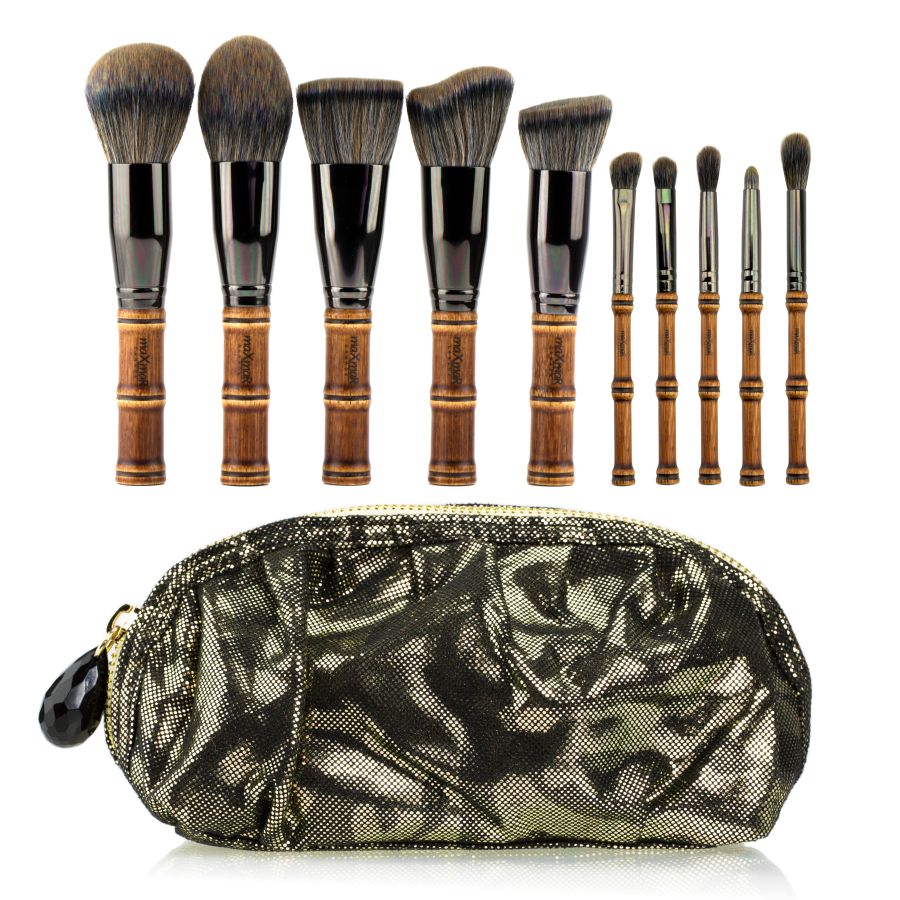 Фото Кисточки для макияжа Набор кистей для макияжа с бамбуковыми ручками в косметичке (10 кисточек) maXmaR MB-319